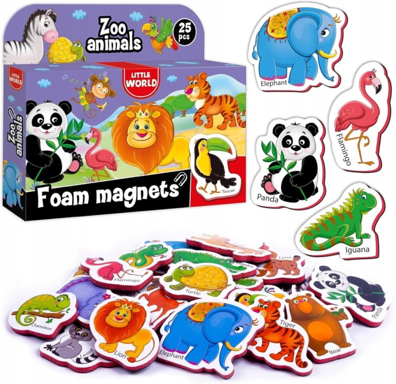 Piankowe magnesy na lodówkę dla dzieci, 25 szt. j. angielski, Little World