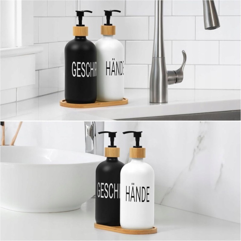 Winter Shore Zestaw 2 dozowników do płynu, Bambusowa tacka, 500 ml