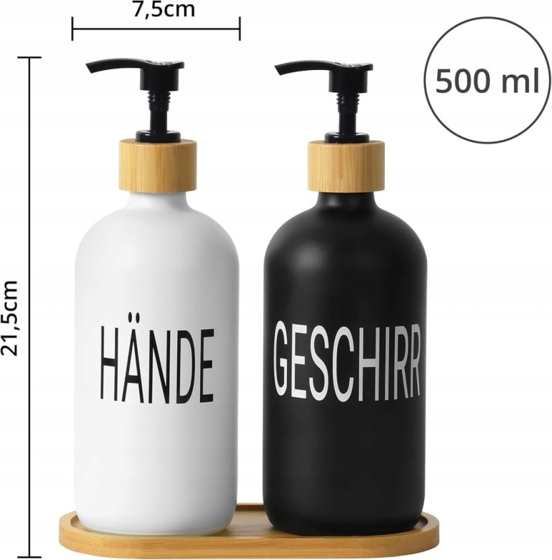 Winter Shore Zestaw 2 dozowników do płynu, Bambusowa tacka, 500 ml