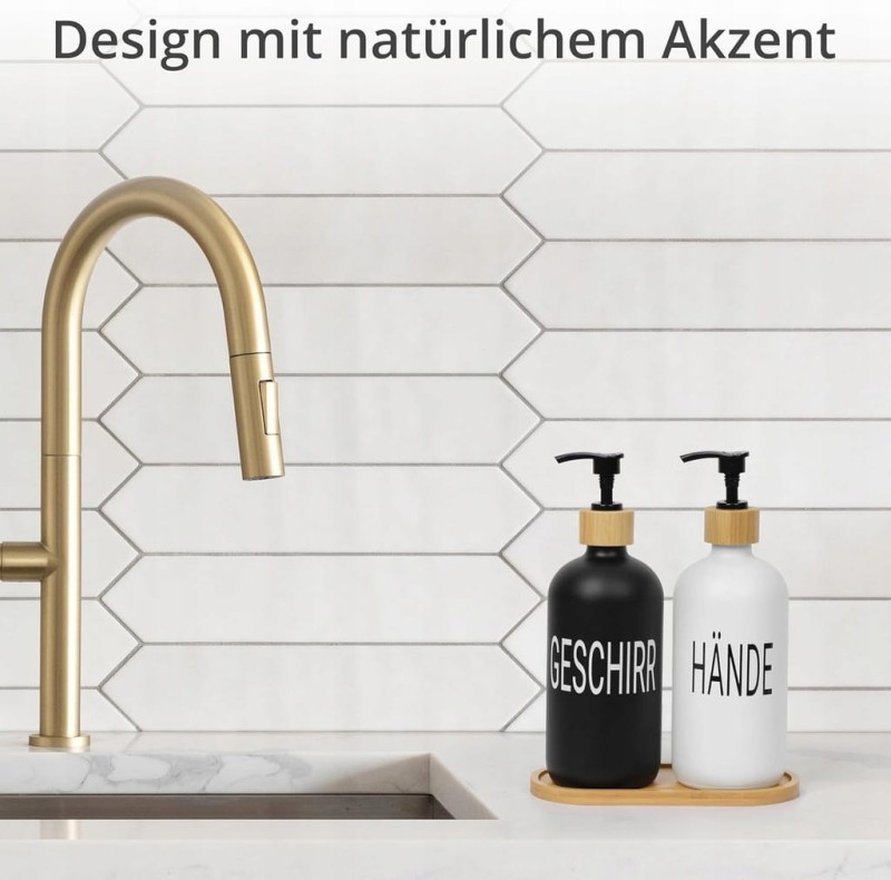 Winter Shore Zestaw 2 dozowników do płynu, Bambusowa tacka, 500 ml