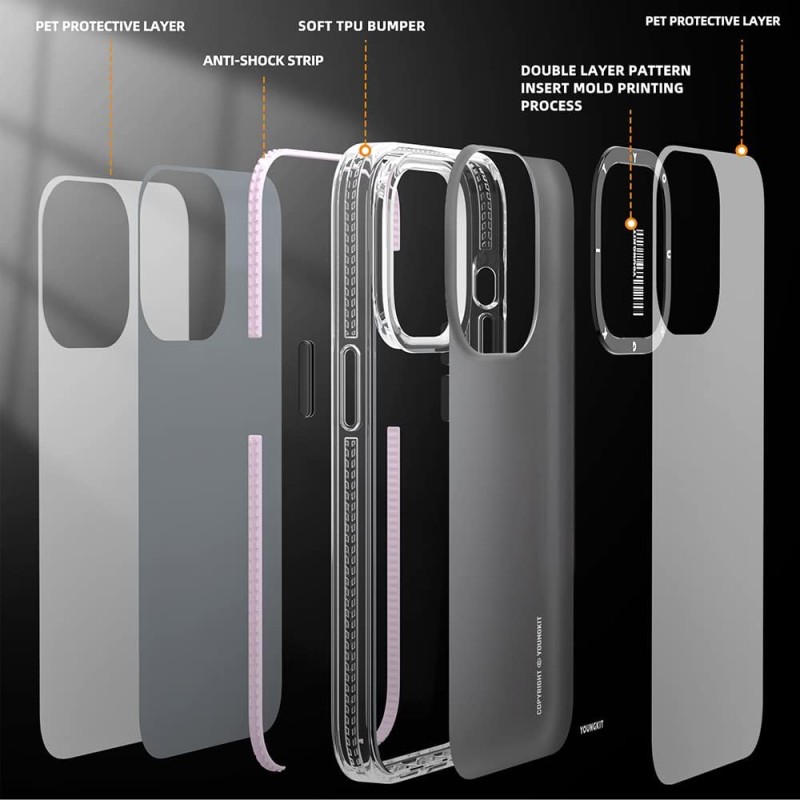 Etui na iPhone'a 14 Pro, półprzezroczyste matowe, różowe - Youngkit