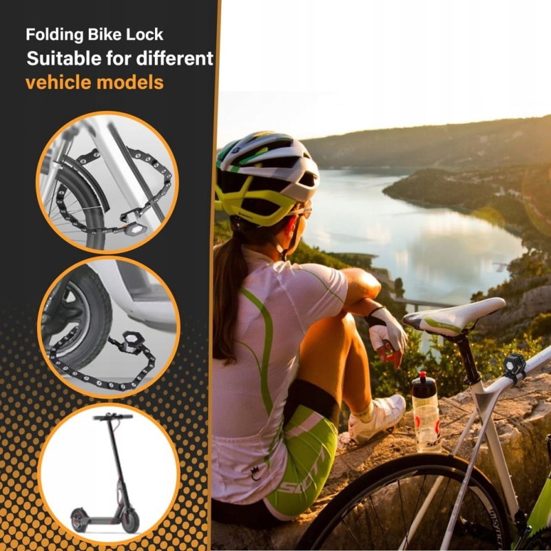 Składana blokada rowerowa ze stali stopowej, 85 cm, z uchwytem, LC-Dolida