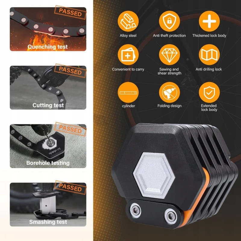 Składana blokada rowerowa ze stali stopowej, 85 cm, z uchwytem, LC-Dolida