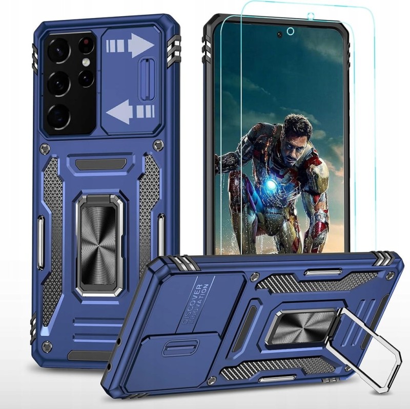 Etui do Samsung Galaxy S21 Ultra, 2 folie na ekran, uchwyt na palec- YmhxcY