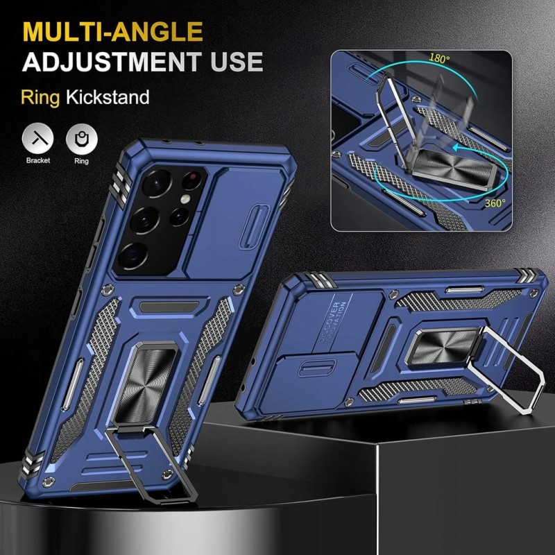 Etui do Samsung Galaxy S21 Ultra, 2 folie na ekran, uchwyt na palec- YmhxcY