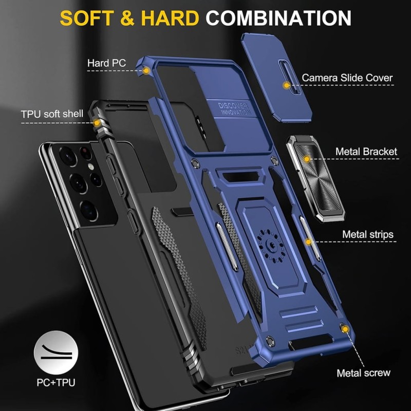 Etui do Samsung Galaxy S21 Ultra, 2 folie na ekran, uchwyt na palec- YmhxcY