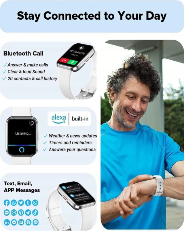 Smartwatch z funkcją rozmów 1,8" srebrno biały, SpO2, Fitness Tracker- AeaC