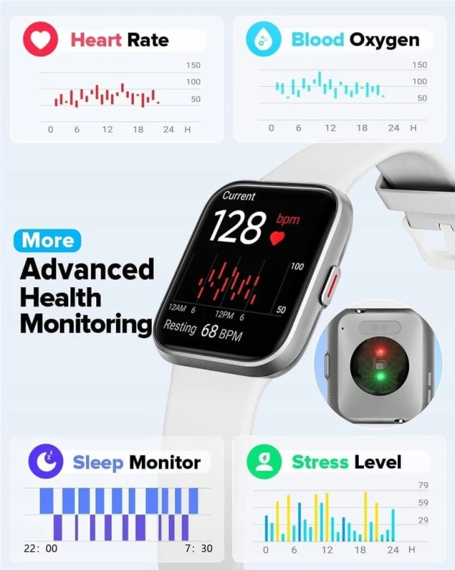Smartwatch z funkcją rozmów 1,8" srebrno biały, SpO2, Fitness Tracker- AeaC