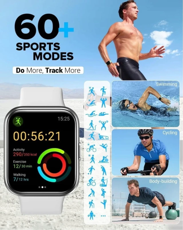Smartwatch z funkcją rozmów 1,8" srebrno biały, SpO2, Fitness Tracker- AeaC