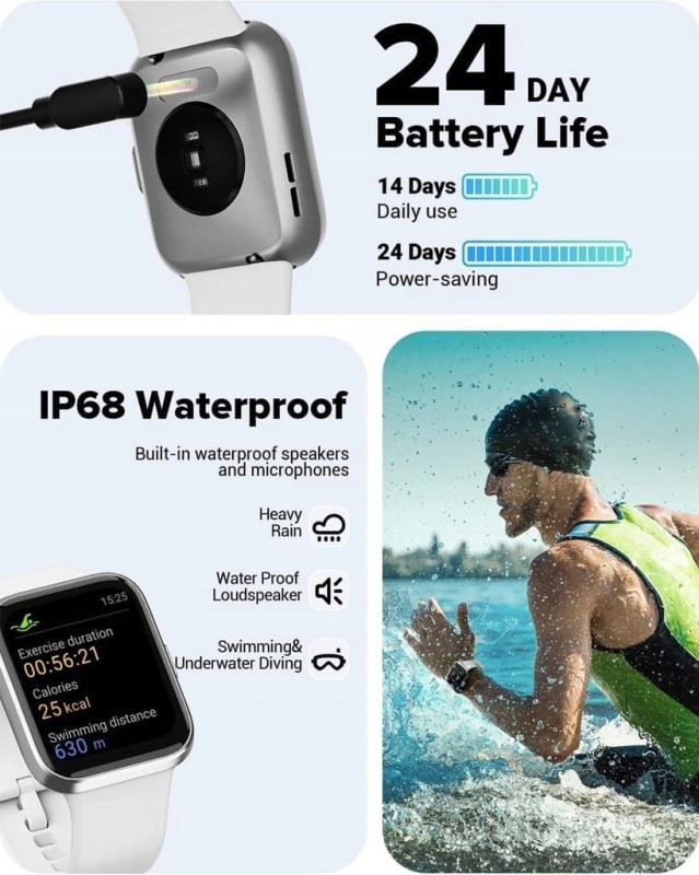Smartwatch z funkcją rozmów 1,8" srebrno biały, SpO2, Fitness Tracker- AeaC