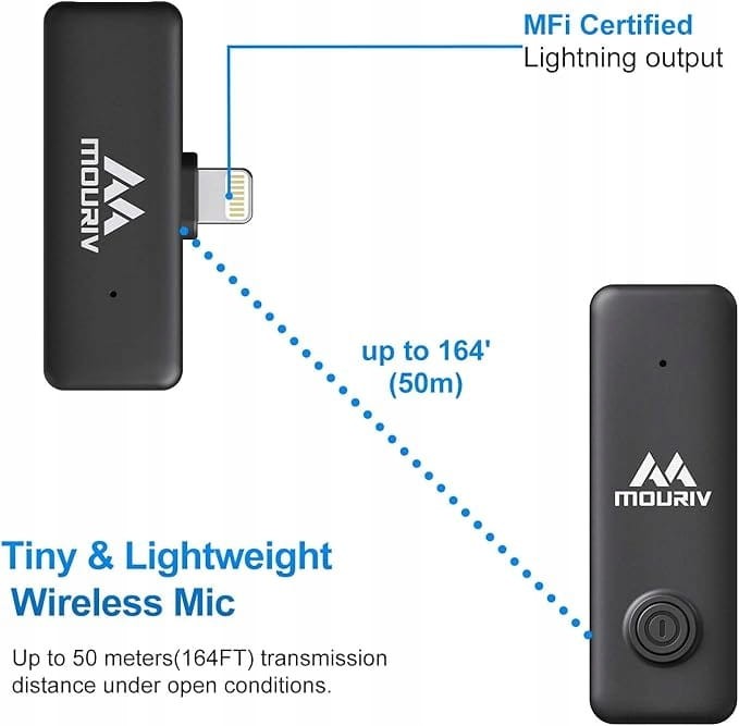 MOURIV MiniMic DI – bezprzewodowy mikrofon krawatowy do iPhone 2.4 GHz 50 m