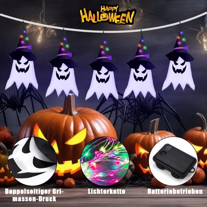 Abnaok Zestaw 5 wiszących duchów LED – dekoracja Halloween