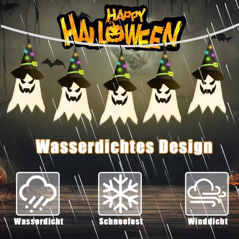 Abnaok Zestaw 5 wiszących duchów LED – dekoracja Halloween