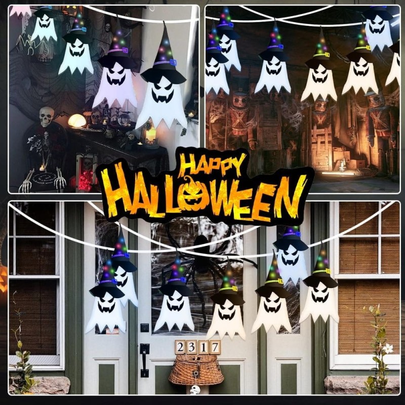 Abnaok Zestaw 5 wiszących duchów LED – dekoracja Halloween