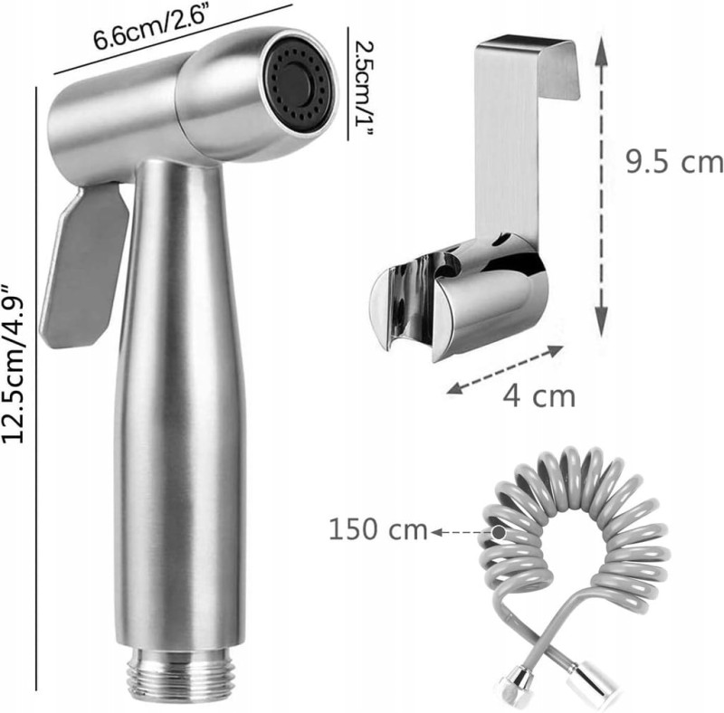 Ręczny bidet z elastycznym wężem 150 cm i hakiem na zbiornik