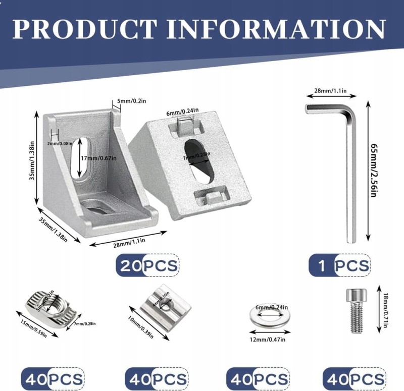 Aluminiowy uchwyt narożny 20x20 mm do profili 2020 – zestaw montażowy- Giak