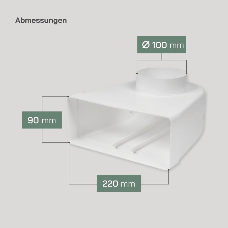 Vent Systems łącznik kątowy 90 st. 220×90 mm do rur okrągłych fi 100 mm