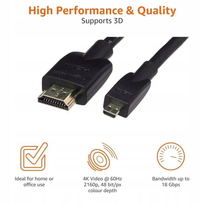 Amazon Basics – kabel Micro HDMI do HDMI 4K 18Gbps (1,8 m)