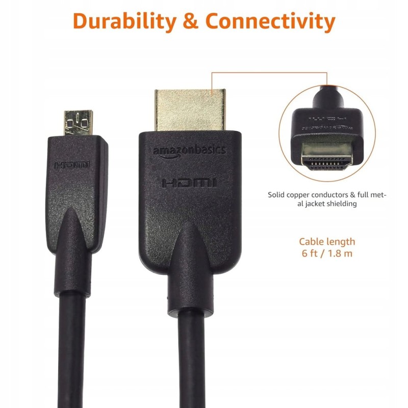 Amazon Basics – kabel Micro HDMI do HDMI 4K 18Gbps (1,8 m)