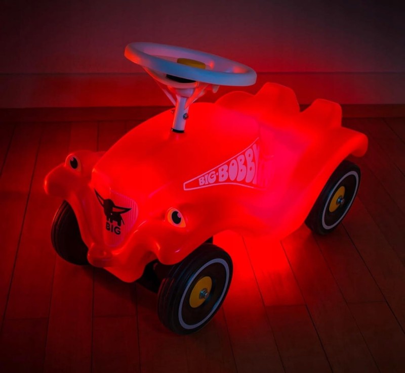BIG Bobby Car LED z 4 trybami światła + szept ciche koła + naklejki retro