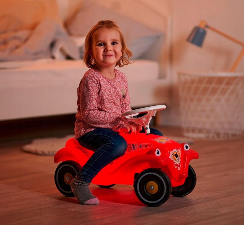 BIG Bobby Car LED z 4 trybami światła + szept ciche koła + naklejki retro