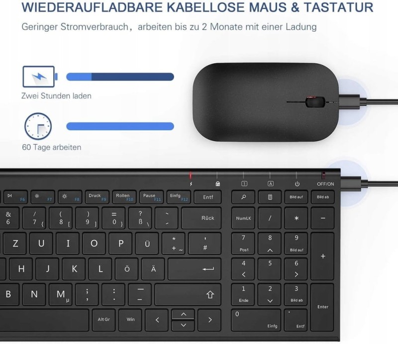 Seenda WGJP-031B bezprzewodowa klawiatura i mysz, układ QWERTZ, czarna