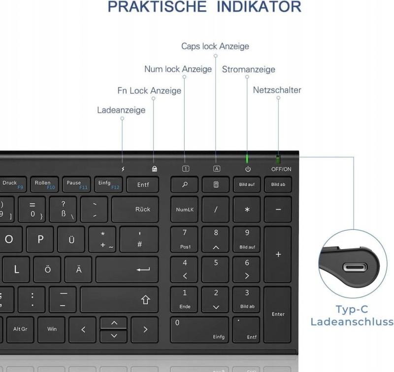 Seenda WGJP-031B bezprzewodowa klawiatura i mysz, układ QWERTZ, czarna