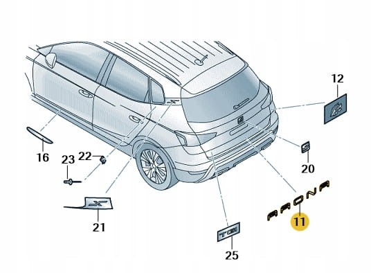 Napis "Arona" Seat 6F9853687E3Q7. Produkt nowy, oryginalny