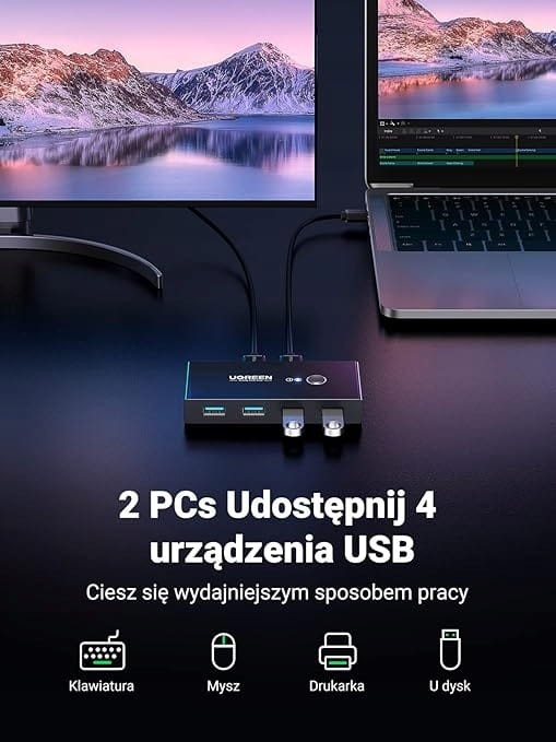 UGREEN Hub USB 3.0 – przełącznik 2×PC / 4×USB A 5 Gb/s