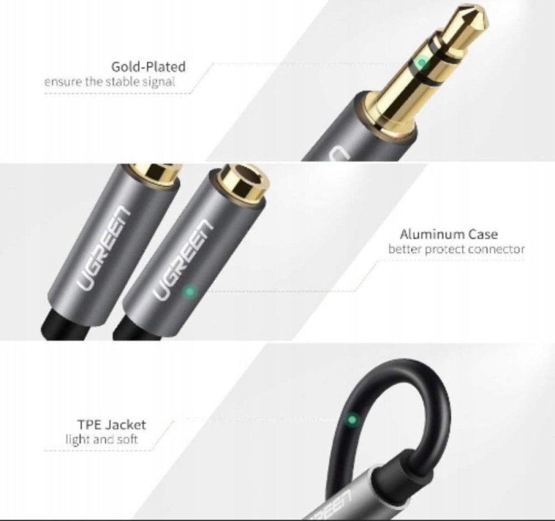 Kabel audio UGREEN AV123 mini jack 3,5 mm – 2× mini jack 0,2 m