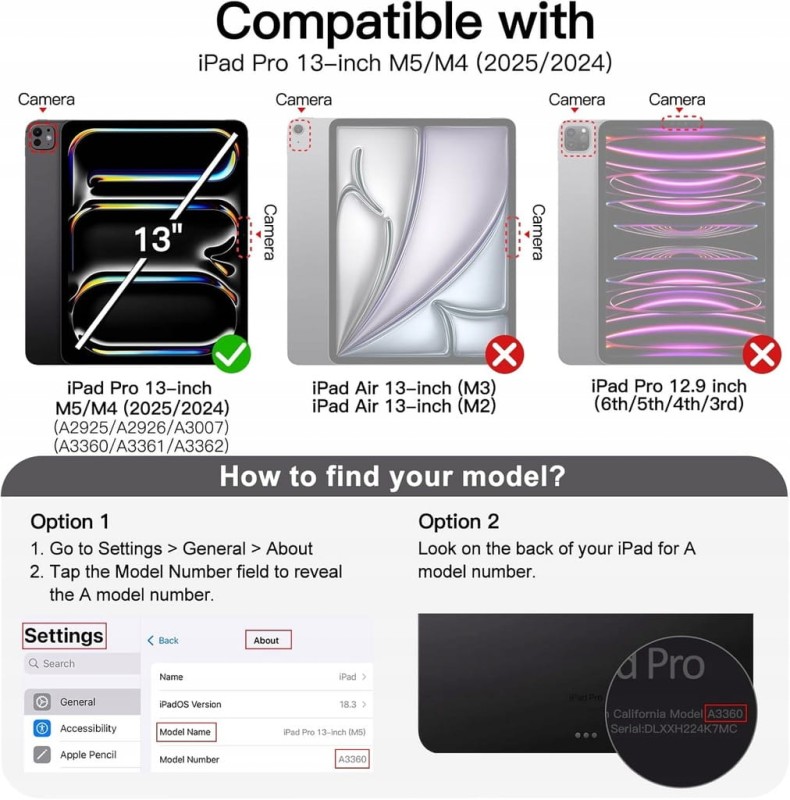 JETech etui do iPad Pro 13" M5/M4 (2025/2024)– czarne, przezroczyste plecki