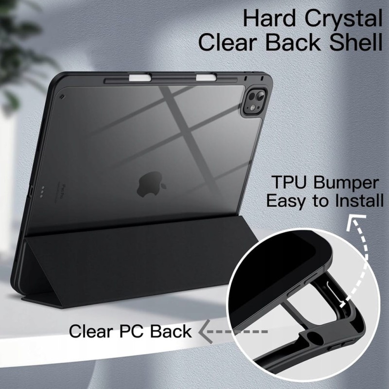 JETech etui do iPad Pro 13" M5/M4 (2025/2024)– czarne, przezroczyste plecki