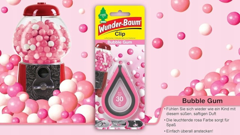 WUNDER-BAUM Clip I odświeżacz powietrza – Bubble Gum, różowo-czarny