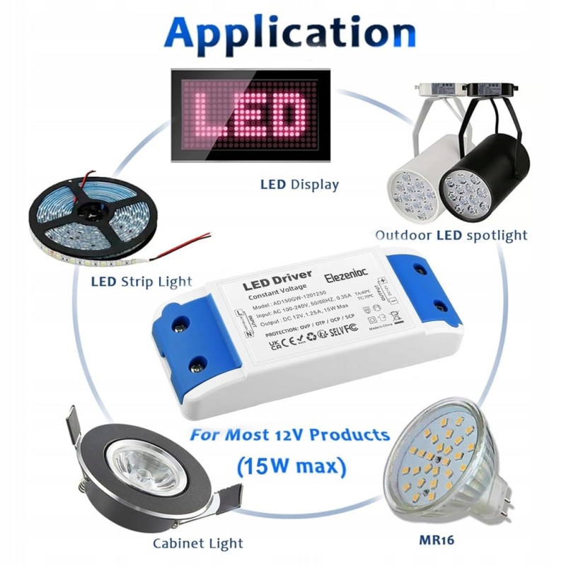 Elezenioc Transformator LED 60 W 12 V DC 5 A – zasilanie oświetlenia LED