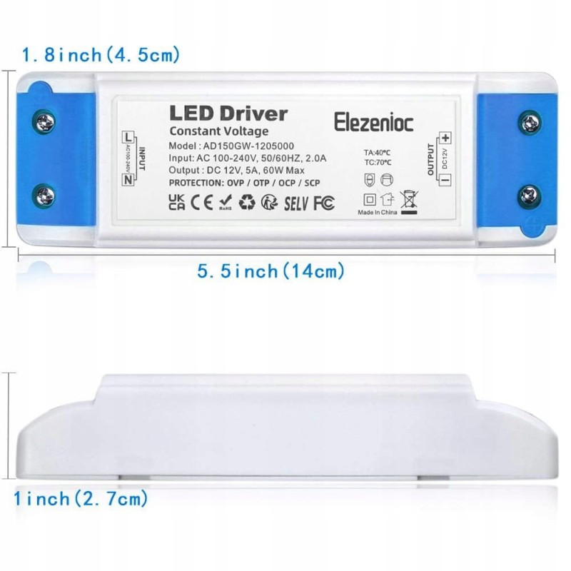 Elezenioc Transformator LED 60 W 12 V DC 5 A – zasilanie oświetlenia LED