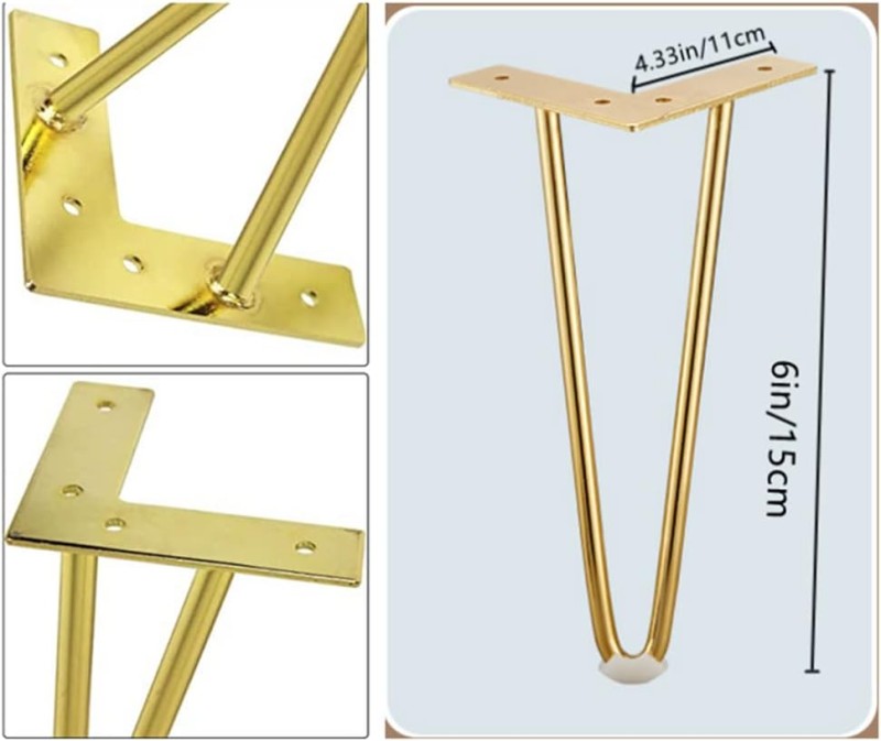 NatureMan metalowe nóżki meblowe złote 15,2 cm – zestaw 4 sztuk