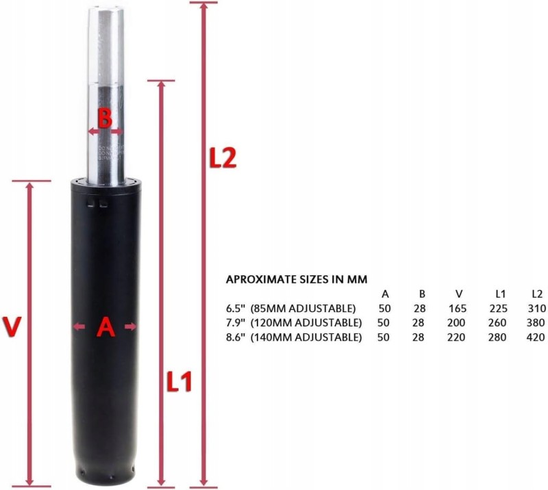 TUKA sprężyna gazowa do krzesła 225–310 mm 180 kg, czarna