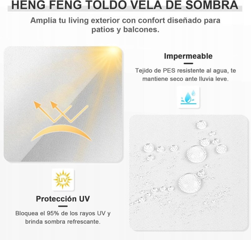 Heng Feng Trójkątna markiza ogrodowa 2x2x2 m UV95% PES 160g