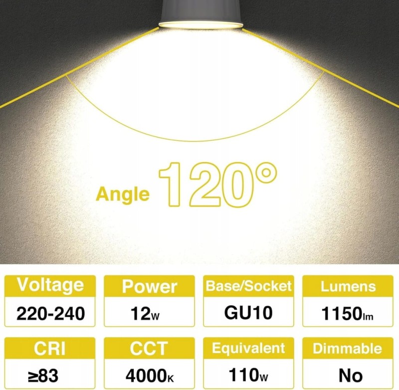 Ezmyma żarówka LED GU10 12 W 4000 K 1150 lm zestaw 8 szt.