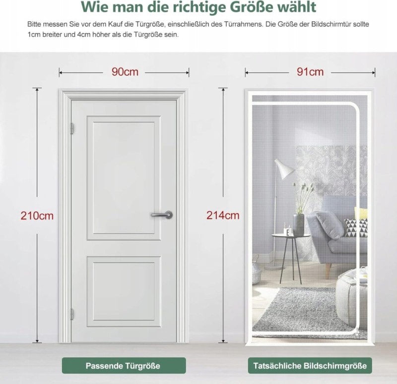 Wzmocniona moskitiera z zamkiem błyskawicznym 90x210 cm do drzwi