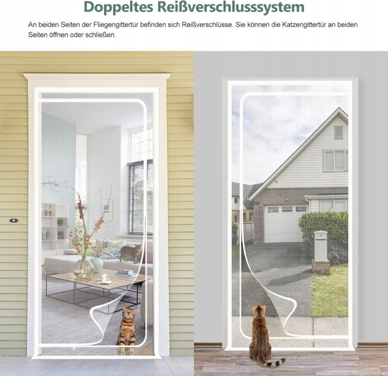 Wzmocniona moskitiera z zamkiem błyskawicznym 90x210 cm do drzwi