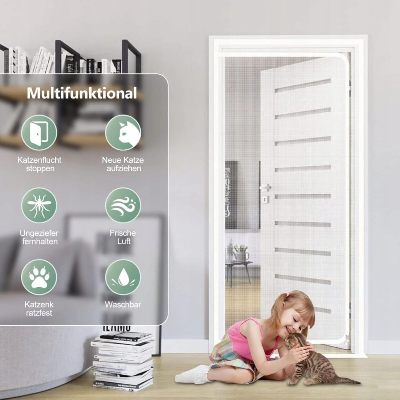 Wzmocniona moskitiera z zamkiem błyskawicznym 90x210 cm do drzwi