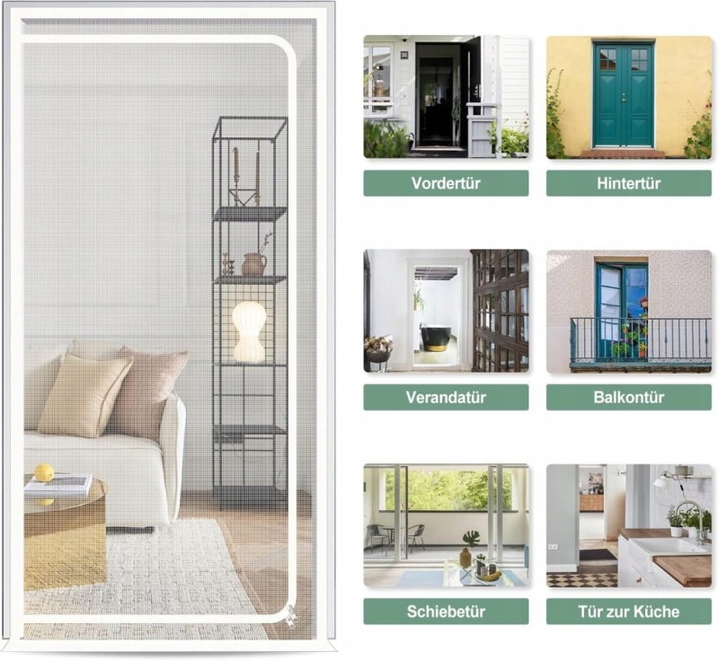 Wzmocniona moskitiera z zamkiem błyskawicznym 90x210 cm do drzwi