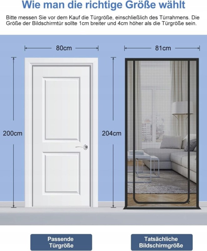 Wzmocniona moskitiera z zamkiem błyskawicznym 80x200 cm do drzwi - rackbone