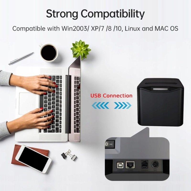 Bisofice drukarka termiczna 80 mm POS USB LAN 220 mm/s do etykiet paragonów