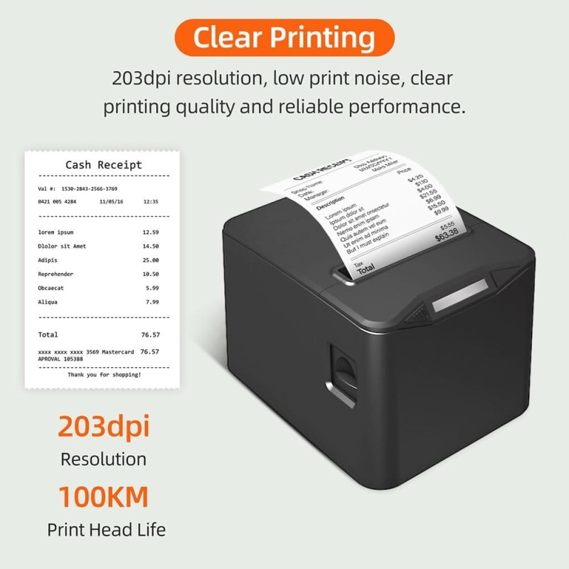 Bisofice drukarka termiczna 80 mm POS USB LAN 220 mm/s do etykiet paragonów