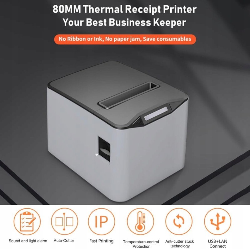 Bisofice drukarka termiczna 80 mm POS USB LAN 220 mm/s do etykiet paragonów
