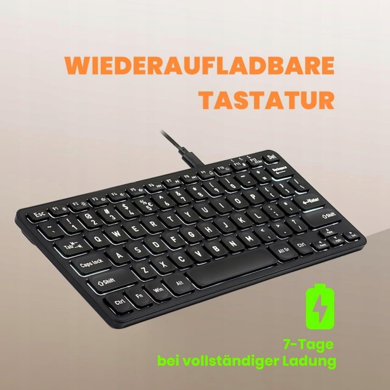 Perixx PERIBOARD-732B bezprzewodowa mini klawiatura podświetlana- QWERTZ