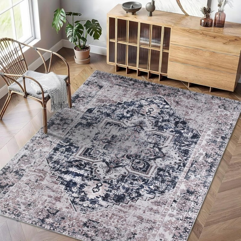 Dywan vintage 160x230 cm beżowo-niebieski antypoślizgowy- Taleta