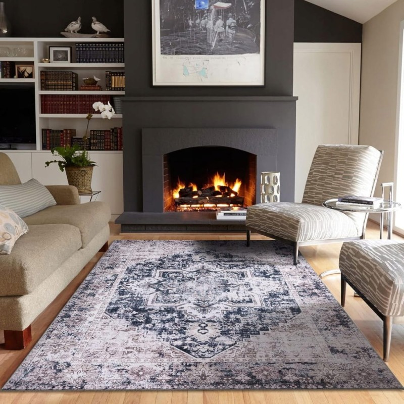 Dywan vintage 160x230 cm beżowo-niebieski antypoślizgowy- Taleta
